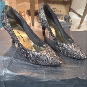 Vintage 60s Jacques Levine Elegant Black Lace Heels